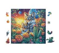 Loup Pack Standing in Cactus Forest 100 Pieces Casse-tête Famille en Voitureton Épais Anti-Déchirure Difficulté Moyenne Jeu De Société Anti-Stress Loisir Créatif Pas Cher Premium 28x28cm