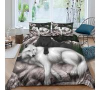 Loup Pair Housse de Couette 3 Pièces 3D Imprimée Microfibre Hypoallergique Nature Wildlife Art Ensemble De Literie avec 2 x Taies d'oreiller Respirante for Hommes Single（140x200cm）