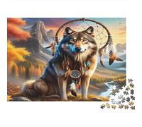 Loup Papier épais Loup avec Attrape-rêves dans Les Montagnes d’Automne Lot Puzzle pour Seniors Entraînement cérébral Cadeau Secret de Noël 52x38cm/1000 pièces