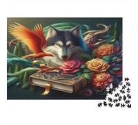 Loup Papier Lourd Loup avec phénix et Livre Magique avec des Roses Puzzle pour débutants Cadeau pour Enfants 52x38cm/1000 pièces