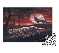 Loup Papier Lourd Meute de Loups dans Une forêt Rouge avec Lune Rouge Puzzle Activité relaxante pour débutants 38x26cm/1000 pièces
