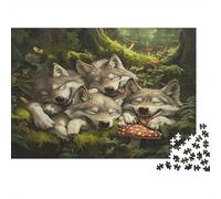 Loup Papier Meute de Loups câlinés dans Une forêt Verte Puzzle pour Enfants de +12 Ans Cadeau de Noël Amusant 52x38cm/1000 pièces