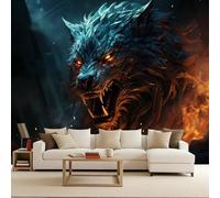 Loup Papier Peint Photo, Fantaisie Illustration Animaux Mat image Muraux Poster, épaissi Photo Murale pour Chambre Salon Chambre d'enfants Mur de fond TV Dortoir Décoration Murale 250 x 175 CM