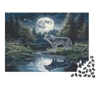 Loup Papier résistant Loup Solitaire près d’Un lac la Nuit Puzzle Décoration d’intérieur de Collection 52x38cm/1000 pièces