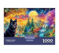Loup par rivière, Pleine Lune, lanternes Lumineuses Puzzle De 1000 Pièces Loup Cool Idéal pour Hommes, Femmes, Personnes Âgées Et Seniors 70x50cm/1000pcs