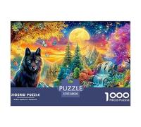 Loup par rivière, Pleine Lune, lanternes Lumineuses Puzzle De 1000 Pièces pour Adultes Et Enfants À Partir De 12 Ans Loup Cool Jeu De Défi Et De Jeu d'esprit 38x26cm/1000pcs