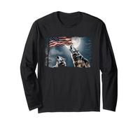 Loup Patriotique Lune Drapeau américain Wildlife Art Manche Longue