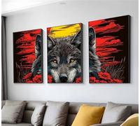 Loup Pavot Diamond Painting, 3 Pièces Diamond Painting Adulte, DIY Full Drill Loisirs Créatifs Adultes, Diamant Kit Complet 3 Pack Peinture Diamant, Decoration Maison, Cadeau Femme 55x80cm t9n-153