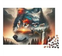 Loup Paysage de Forêt Puzzle 1000 Pièces Jeu de Puzzle 1000 Pièces Papier pour Adultes Scène Nocturne Détente Décoration Cadeau 38x26cm/1000pcs