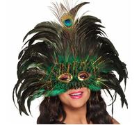 Boland 00265 Masque pour les yeux Peacock Queen avec paillettes, plumes et guirlandes, costume de carnaval, fête à thème, bal masqué, vert/noir