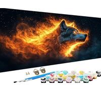 Loup Peinture Numero Adulte, Grand Peinture par Numero Adulte flamme Motif Désign, DIY Loisirs Créatifs Adultes Artisanat Kit avec Pinceaux Peintures pour Decoration Murale, Sans Cadre 20 x 40cm Z-604