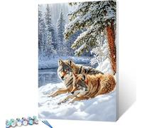 Loup Peinture Numero Adulte, Peinture par Numero Adulte ScèNe De Neige sur Toile, DIY Loisirs Créatifs, Canevas Kit Complet avec Acrylique et Pinceaux, Tableau Decoration Murale Cadeau 50x65cm H-4306