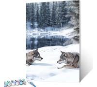 Loup Peinture Numero Adulte, Peinture par Numero Adulte ScèNe De Neige sur Toile, DIY Loisirs Créatifs, Canevas Kit Complet avec Acrylique et Pinceaux, Tableau Decoration Murale Cadeau 80x110cm M-9277