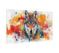 Loup Peinture par Numero Adulte Enfant, DIY Peinture Numero Adulte Couleur, Kit Creatif Paint by Numbers for Adults avec Pinceaux et Pigment pour Tableau Decoration Murale, Cadeau Femme 140x60cm D-25