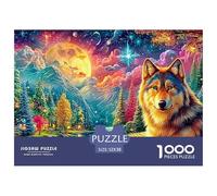 Loup, Pleine Lune, Ciel étoilé, Riverside Village Puzzle De 1000 Pièces Loup Cool Élément Essentiel pour Les Soirées De Jeux en Famille, Adultes Et Enfants 52x38cm/1000pcs
