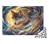 Loup Plume Attrape-rêves 1000pcs Mini Puzzle pour Adultes Difficile | 70x50cm Papier Décoration Salon Découpe Précise Cadeau Anniversaire Relaxation