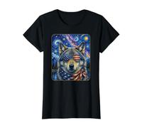 Loup Portant des Lunettes Drapeau américain T-Shirt Graphique avec Valeur