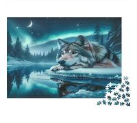 Loup près du lac Puzzles 1000 Pièces Papier recyclé pour Adultes Puzzle pour Adultes Jeu Difficile et Stimulant Excellente idée Cadeau pour Enfants à partir de 12 Ans 52x38cm/1000pcs