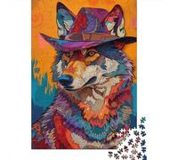 Loup psychédélique 38x26cm/1000pcs Puzzle pour Adultes - Chapeau de détective,Jouet De DIY