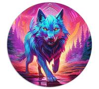 Loup Puzzle 1000 Pièces Fantaisie Lighting Ronde Puzzle Jeu D'Intelligence Décor À La Maison pour Famille Exigeante, À Faire Soi-même, Décoration Murale, Cadeaux 1000pcs (67.5x67.5cm)