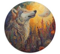 Loup Puzzle 1000 Pièces Fleur Field Ronde Puzzle Jeu D'Intelligence De l'art De La Décoration Moderne pour Famille Exigeante, À Faire Soi-même, Décoration Murale, Cadeaux 1000pcs (67.5x67.5cm)