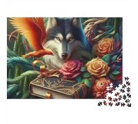 Loup Puzzle 1000 Pièces Puzzle pour Adultes Fleur Jeu de Puzzle 1000 Pièces Papier Cadeau Détente 70x50cm/1000pcs