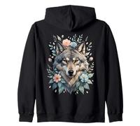 Loup réaliste avec Fleurs Pastel - Design raffiné Sweat à Capuche