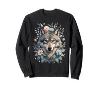 Loup réaliste avec Fleurs Pastel - Design raffiné Sweatshirt