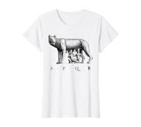 Loup Romain de Rome SPQR Romulus Remus T-Shirt Graphique avec Valeur, Femme, Blanc, L