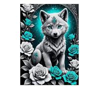 Loup Rose Étoiles Puzzle, 1000 Pcs pour Adultes Haute Qualité | 52x38cm Amateurs D'art, Cadeau D'anniversaire, Carton, Apaisement De L'humeur, Découpe Précise