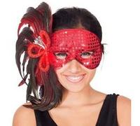 Loup rouge avec plumes noires adulte - loup venitien - accessoire deguisement et costume - masque - soiree - fete rouge G