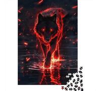 Loup Rouge Lumineux Puzzle 1000 Pièces Papier pour Adultes Scène Nocturne sur Eau Puzzle en Famille Détente 52x38cm/1000pcs
