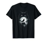 Loup Sauvage Hurlant à la Pleine Lune forêt Silhouette Grunge Art T-Shirt
