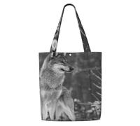 Loup sauvage imprimé，Sacs d'épicerie réutilisables, sacs fourre-tout de grande capacité, sac à bandoulière en toile