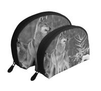 Loup Sauvage imprimé, Trousse de Maquillage Coquille Femme Petit Porte-Monnaie Trousse de Toilette Trousse à cosmétiques 2 pièces