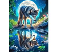 Loup se reflétant dans l'eau Under The Moon Puzzles 1000 Pièces pour Adultes Educa Challenge Créatif Activité De Soirée Décoration Intérieure Assemblage Amusant 1000 PCS