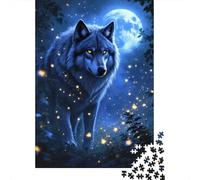 Loup Set De 1000 Pièces Papier Recyclé Blue Loup Night Puzzle Adulte Amateurs De Puzzle Adultes Facile À Ranger Loisirs À La Maison 38x26cm/1000pcs