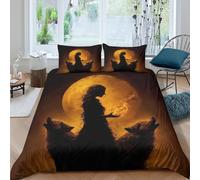 Loup Shaman Parure de Lit Microfibre Hypoallergique 3 Pièces 3D Effet Douce Fantaisie Mythical Art Linge de Lit avec Fermeture Éclair Résistante for Filles Ado King（220x240cm）