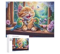 Loup Souriant dans Le Paysage Floral éclairé par la Lune Puzzle 500 Pièces pour Adultes Jeu De Détente Endurance Mentale Cadeau pour Longues Soirées 500 PCS
