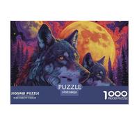 Loup sous la lumière de la Lune Puzzle 1000 Pièces Forêt Puzzles Art Décoration Intérieure en Carton 100% Recyclé pour Les Adultes Et Les Enfants De Plus De 14 Ans 38x26cm/1000pcs