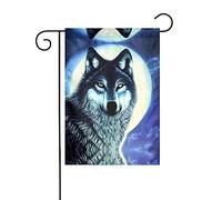Loup sous la lune - Décoration extérieure - Drapeau de jardin à suspendre - Petit drapeau de jardin - Drapeau de Noël d'hiver - 30,5 x 45,7 cm