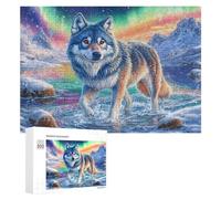 Loup sous la Lune géante dans la Nuit étoilée Florale Puzzle 300 Pièces pour Couples Loisirs À La Maison Résolution Commune Cadeau pour Mariage 300 PCS