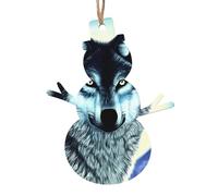 Loup sous la lune - Ornements en bois en forme de bonhomme de neige - Pendentifs décoratifs à suspendre - Design vintage pour les vacances