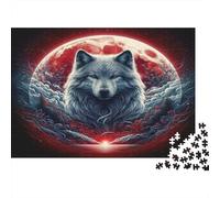 Loup sous la Lune Puzzle 1000 pièces pour Adultes en Papier Stimulation Cognitive Décoration Murale Puzzle Loup Éducatif 52x38cm/1000pcs