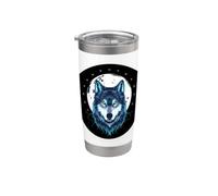 Loup spirituel avec une belle lune Gobelet isotherme en acier inoxydable double paroi