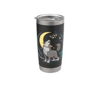 Loup spirituel avec une belle lune Gobelet isotherme en acier inoxydable double paroi