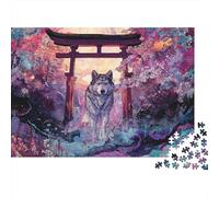 Loup Standing at The Door | pour Adultes |Fleurs de Cerisier| 1000pcs (75x50cm) Puzzles Jeux ÉduChatifs Puzzles De Décoration Intérieure