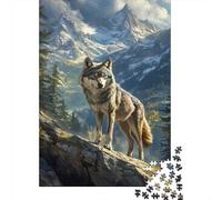 Loup sur Le pic de la Montagne 1000 Pièces Carton Épais Jeu De Puzzle Senior Jigsaw Enthusiastes Décompression Concentration Décoration Murale 38x26cm/1000pcs