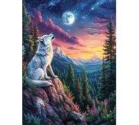 Loup sur un sommet de montagne au coucher du soleil 1000 Pièces Puzzle Expert Confirmé En Carton Sans Déformation Rêve magique de science-fiction Très Difficile Décoration Murale Collection Cadeau Fêt