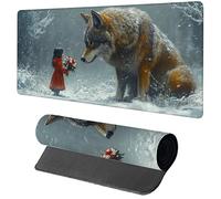 Loup Tapis de Souris Gaming 1000x500x3mm, Tapis de Souris XXL ScèNe De Neige, sous Main Bureau, Mouse Pad avec Rubber Base, Mousepad avec Coutures sur Les Bords, pour Gamer Accessoires Bureau O-9640